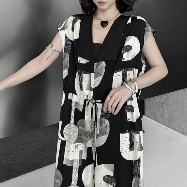 Abstract pattern sleeveless wide leg jumpsuit C1091