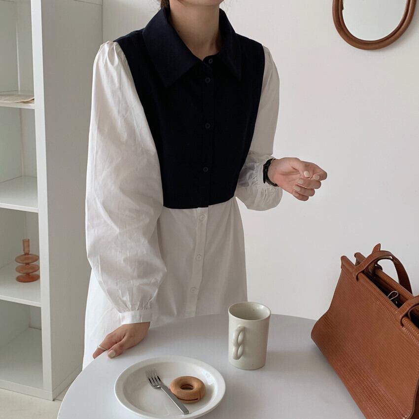 シャツ ドレス ルーズロングスカート レディース ステッチ ビッグFスモールZ韓国67975669737