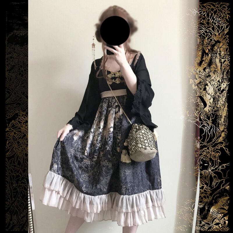 サブカル 服 地雷系 通販 ロリータ ワンピ ノースリーブ レトロ チャイナ服 中華服 闇かわいい ハイウエスト フリル サブカル