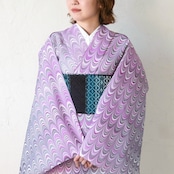 「葡萄色 × チャコールグレー」 〜大ピーコック模様・セオアルファ〜〜浴衣・夏着物・単衣
