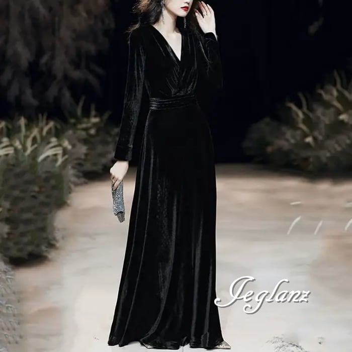 4色 パーティ イブニングドレス ベルベット調 スリット 光沢感(MB152)η