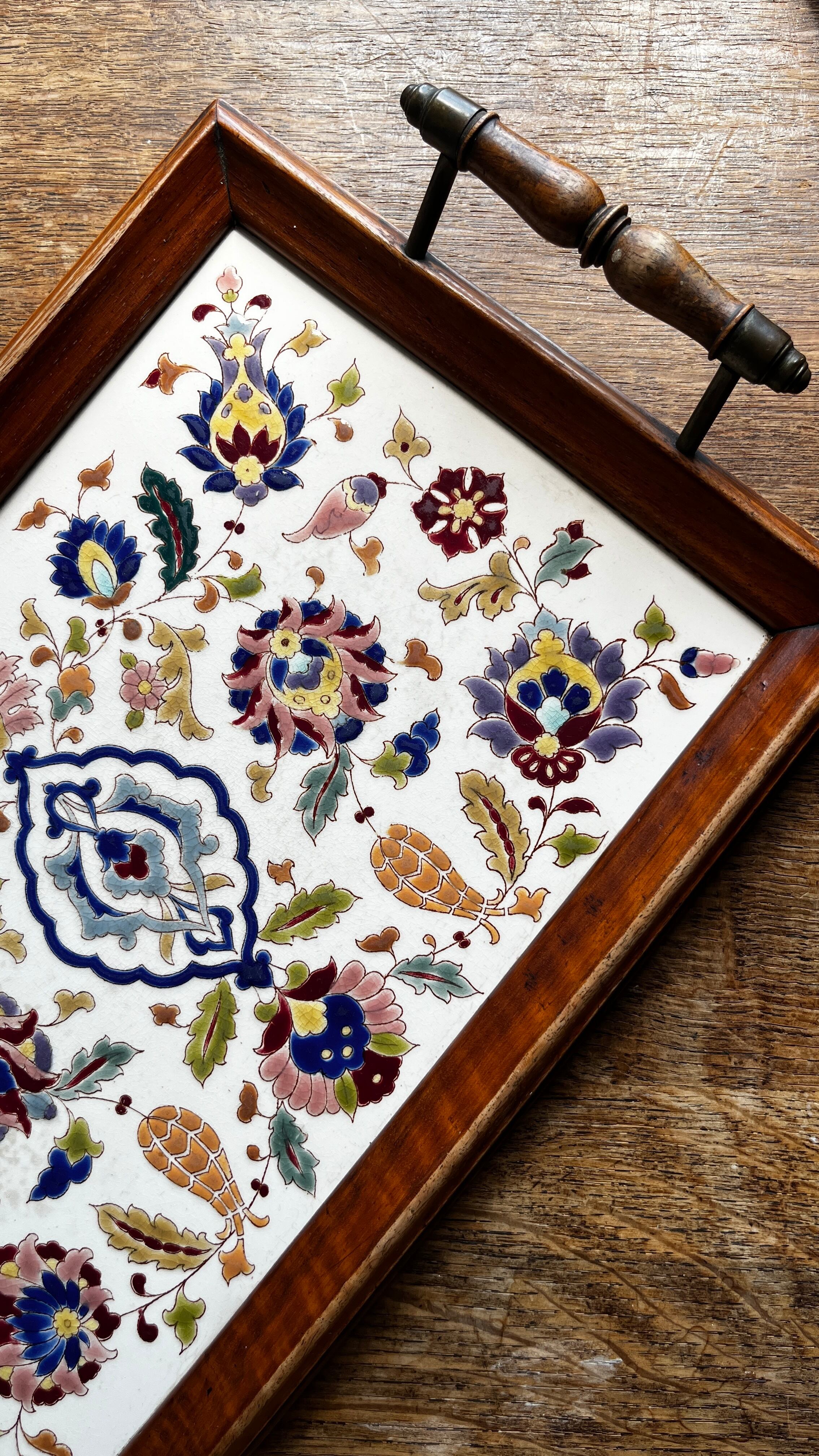 Belgian antique tray with porcelain plate