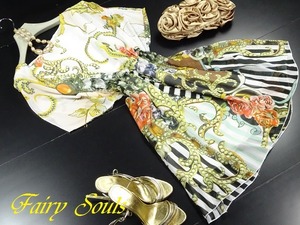 ★送料無料★中国シルク100％☆M★スカ－フ柄ドルマン袖ワンピ－ス(OPN9216) 