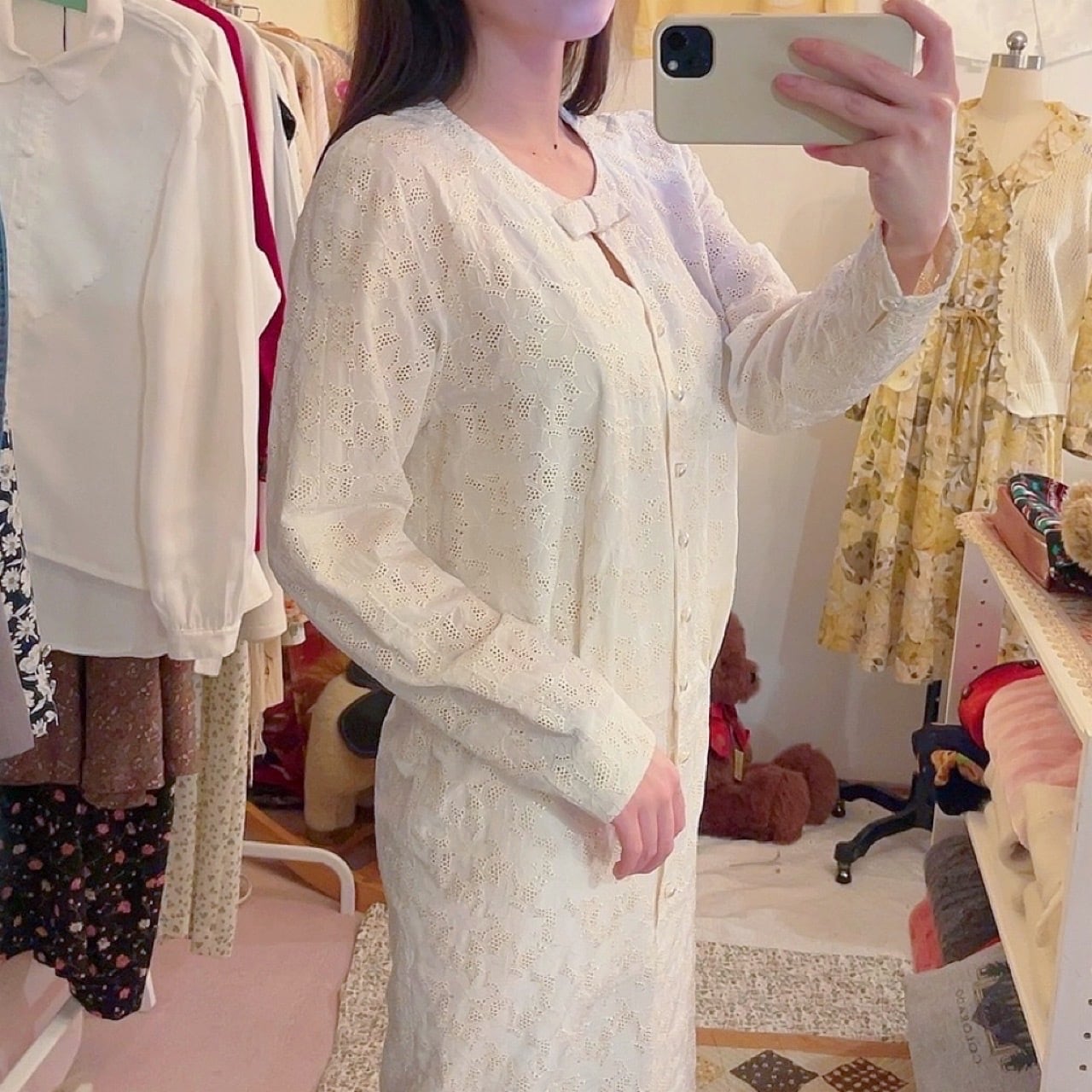 white leaf lace ribbon one-piece