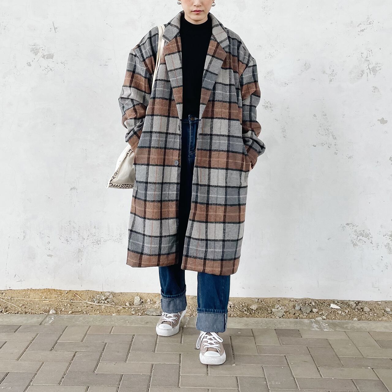 Woolly check chester coat