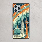 受注生産 iPhoneケース ドーム都市とリング惑星の宇宙柄｜レトロ宇宙 RFSP029C