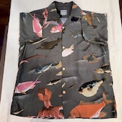 HOUSTON/ヒューストン x伊藤若冲COTTON RAYON ALOHA SHIRT(魚くし)/アロハシャツ