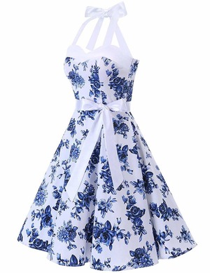 ★送料無料★7号(S)☆さわやかな白と青のホルターネックのワンピース(OPN4077)