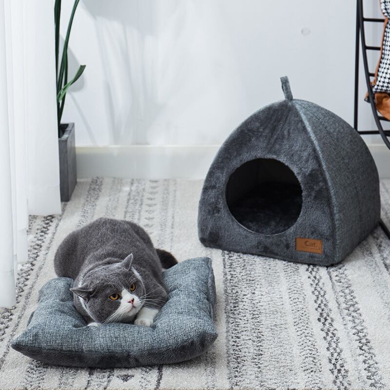 ペットハウス 猫 ペットベッド 冬 ネコ 三角屋根 クッション 柔らかい