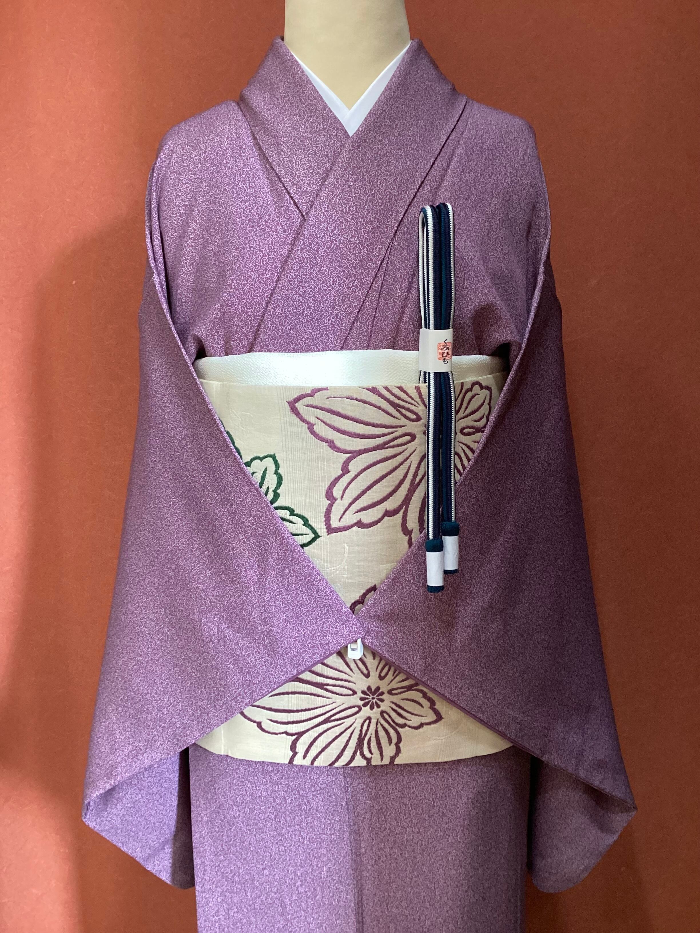 夏物 美品小紋 薄紫色 葉模様 トールサイズ 夏物 美品小紋 薄紫色 葉模様 トールサイズ