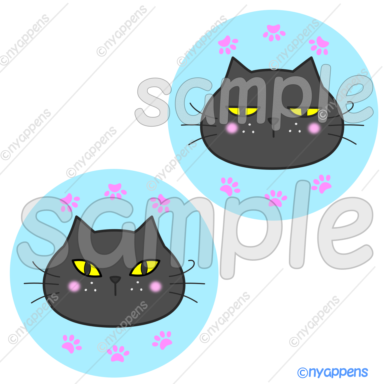 【商用利用OK】猫イラスト(ヒゲまる/全20種類セット)シールやアイコン、素材に!