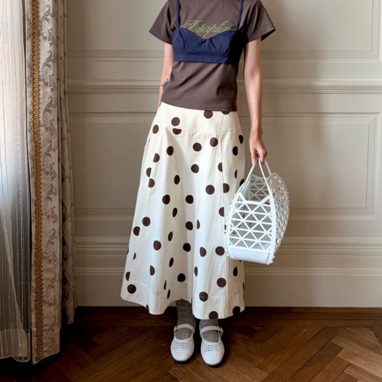 Brun Polka Dot Flare Skirt F0630