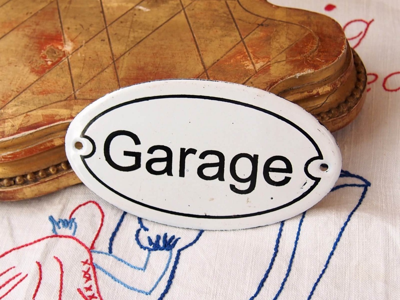 フランスアンティーク　エナメルサインプレート　Garage
