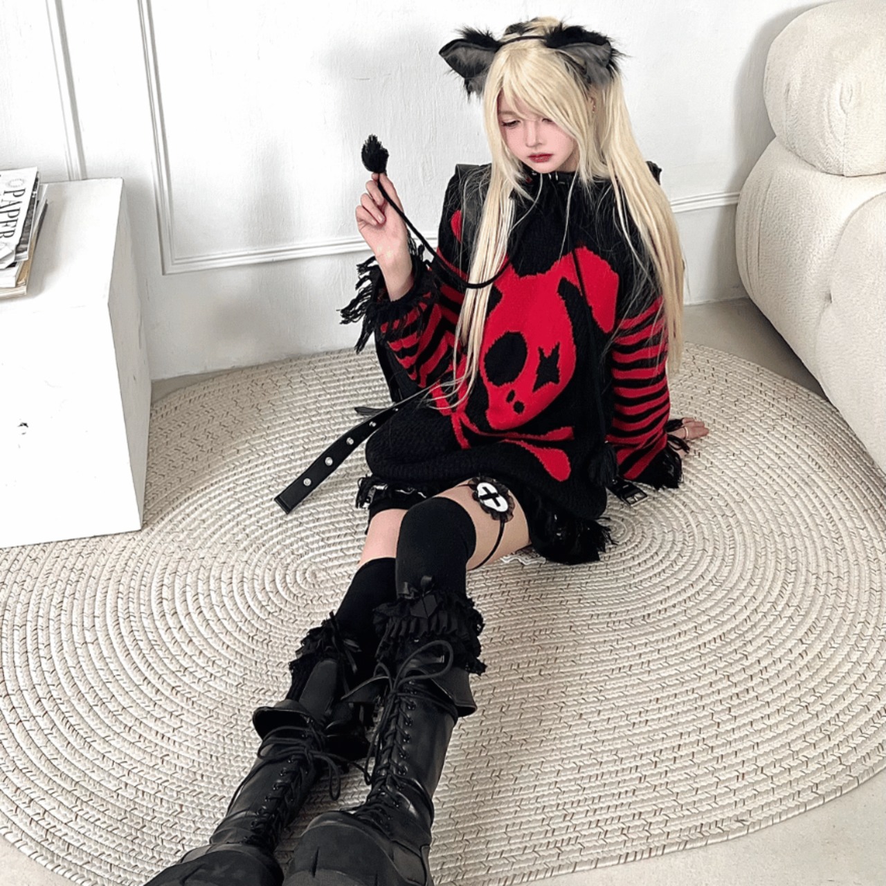 天使と悪魔 サブカル系 ファッション 春服 パンク ニット スカル