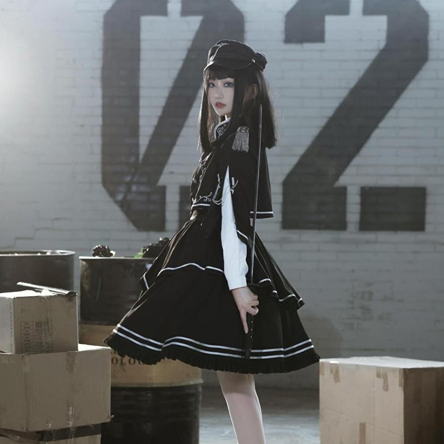 即納】 現品限り 軍服ロリィタ セットアップ ダブルブレスト ケープ