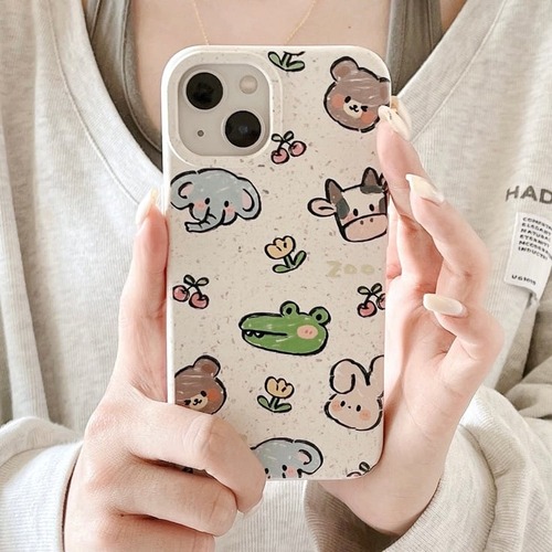 【送料無料】 iPhoneケース 動物 アニマル l かわいい キュート ゆるキャラ イラスト 韓国 スマホケース カジュアル クマ ゾウ 牛 うさぎ ワニ 花