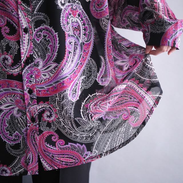 violet paisley pattern loose see-through shirt