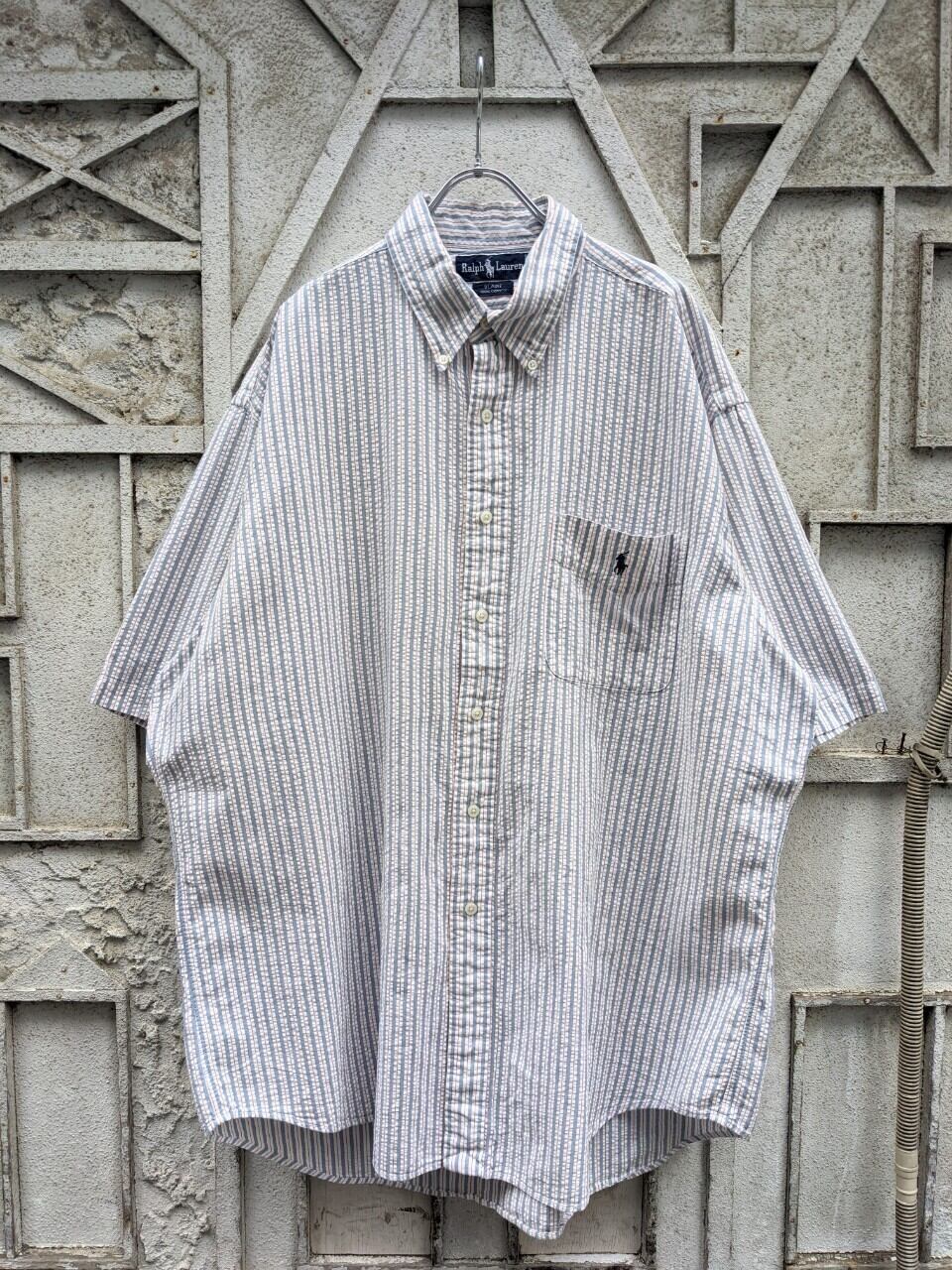 "RALPH LAUREN" seersucker stripe shirt vintage
