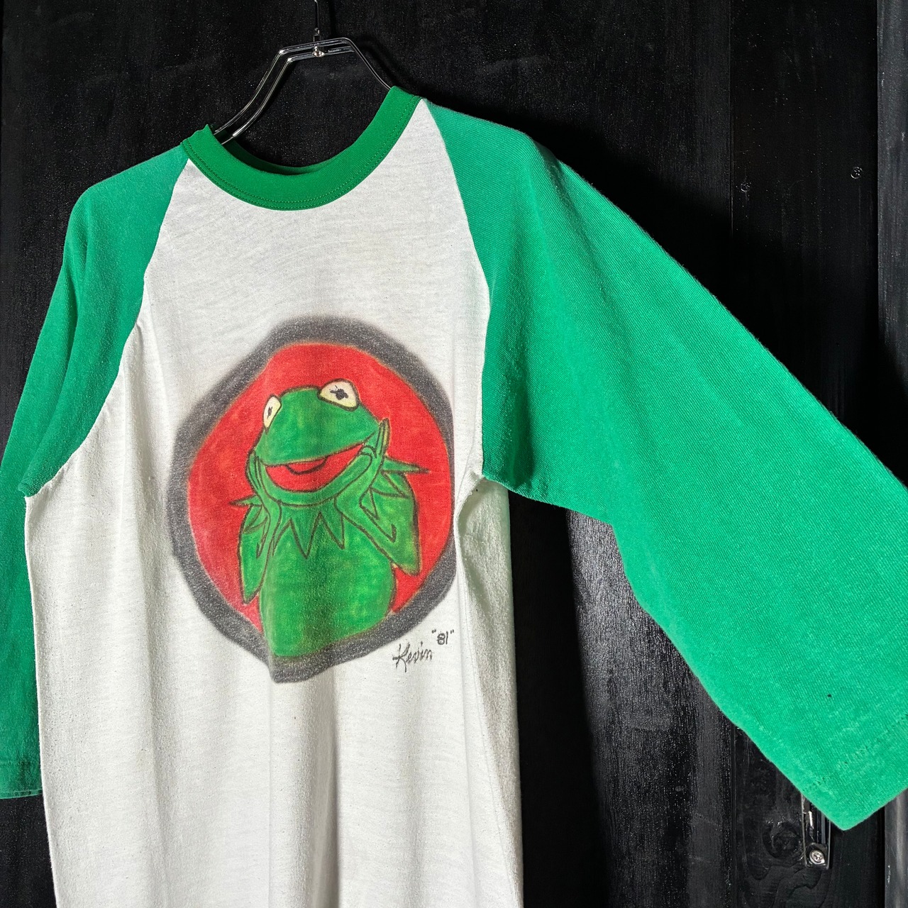 【80s USA】RUSSELL ATHLETIC　ラッセルアスレティック 金タグ　カーミット　ハンドペイント　ラグランTシャツ