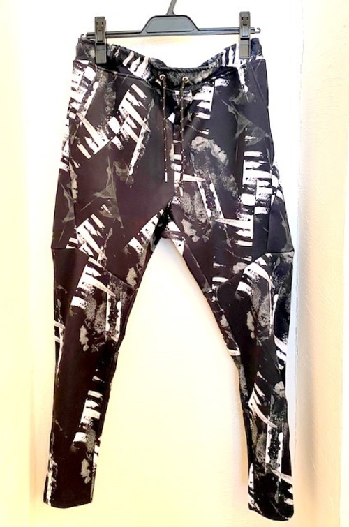 Monotone Geometric Pattern Jersey Pants　Black