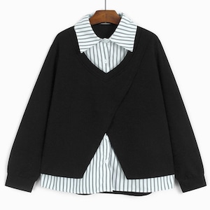 FAKE-2-PIECE DESIGN LONG SLEEVES TOP 3colors M-15964