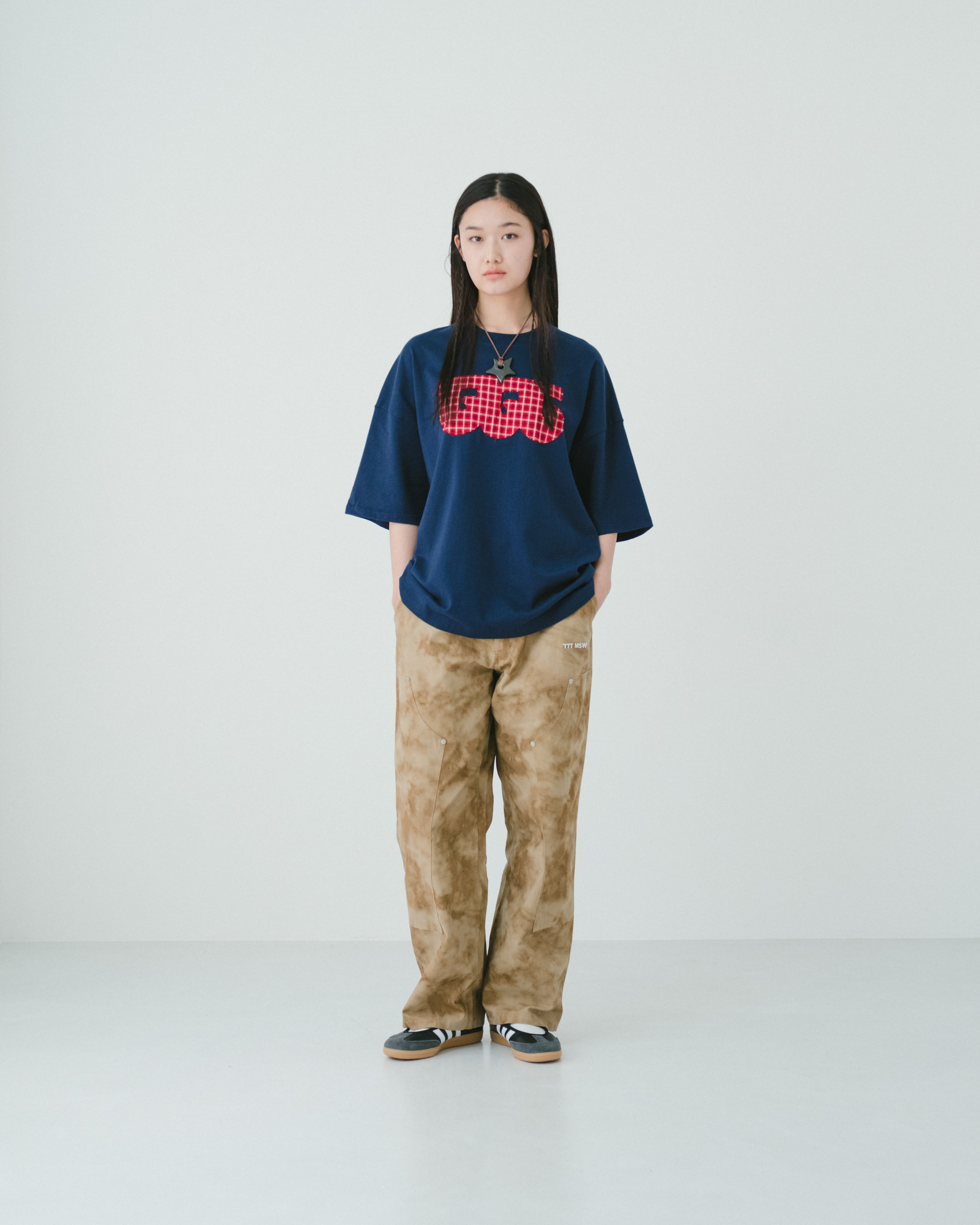 ttt msw チェック　スウェット TTT wave logo T-shirt（NAVY × CHECK） | TTTMSW