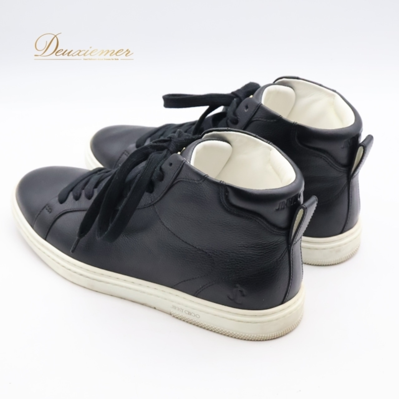 メンズファッション サイズ40 JIMMY CHOO ジミーチュウ 靴 スニーカー シューズ ハイカット ブラック系 黒 ホワイト系 白 男性用 普段使い シンプル おしゃれ デザイン カジュアル 日常使い ストリートファッション メンズシューズ