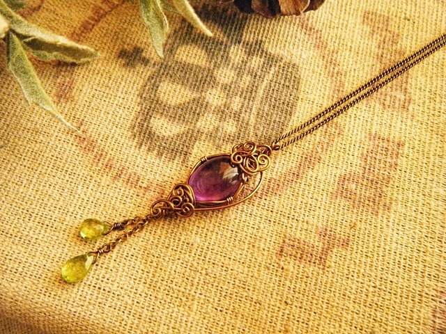 【2月の誕生石】アメジストのワイヤーペンダント