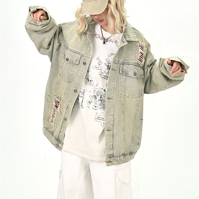 distressed washed denim jacket　ダメージウォッシュドデニムジャケット　J1338