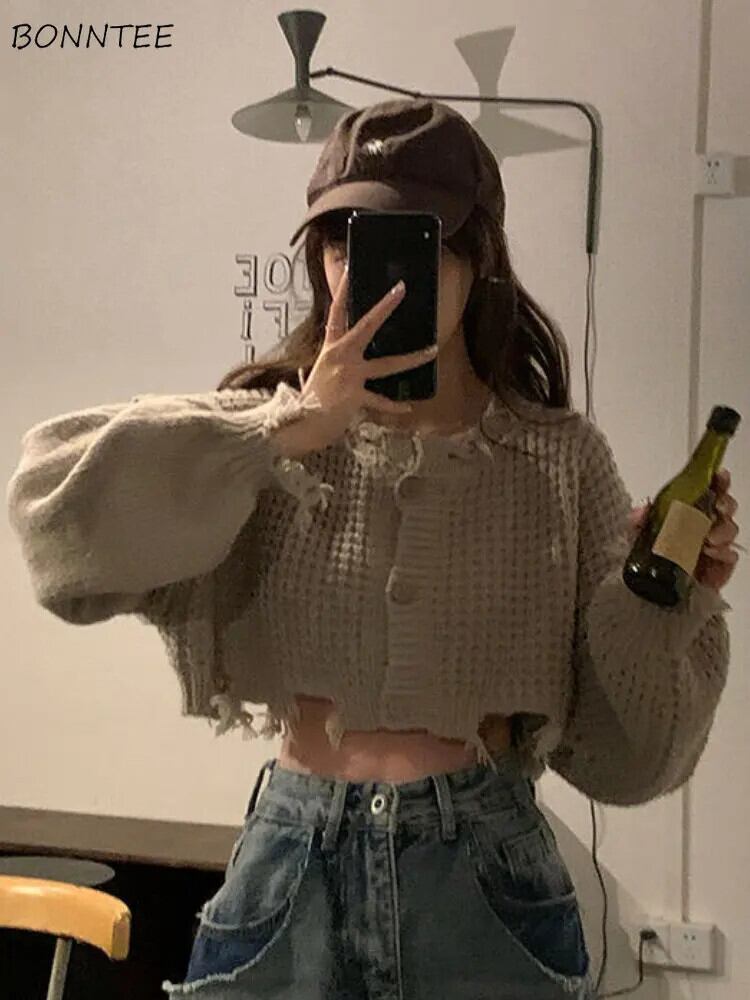 【新作】【送料無料】 カーディガン女性シンプルなレジャー秋ルーズストリート固体人気ランタンスリーブ創造性 O ネックオルオフィスオールマッチ 0292453758010