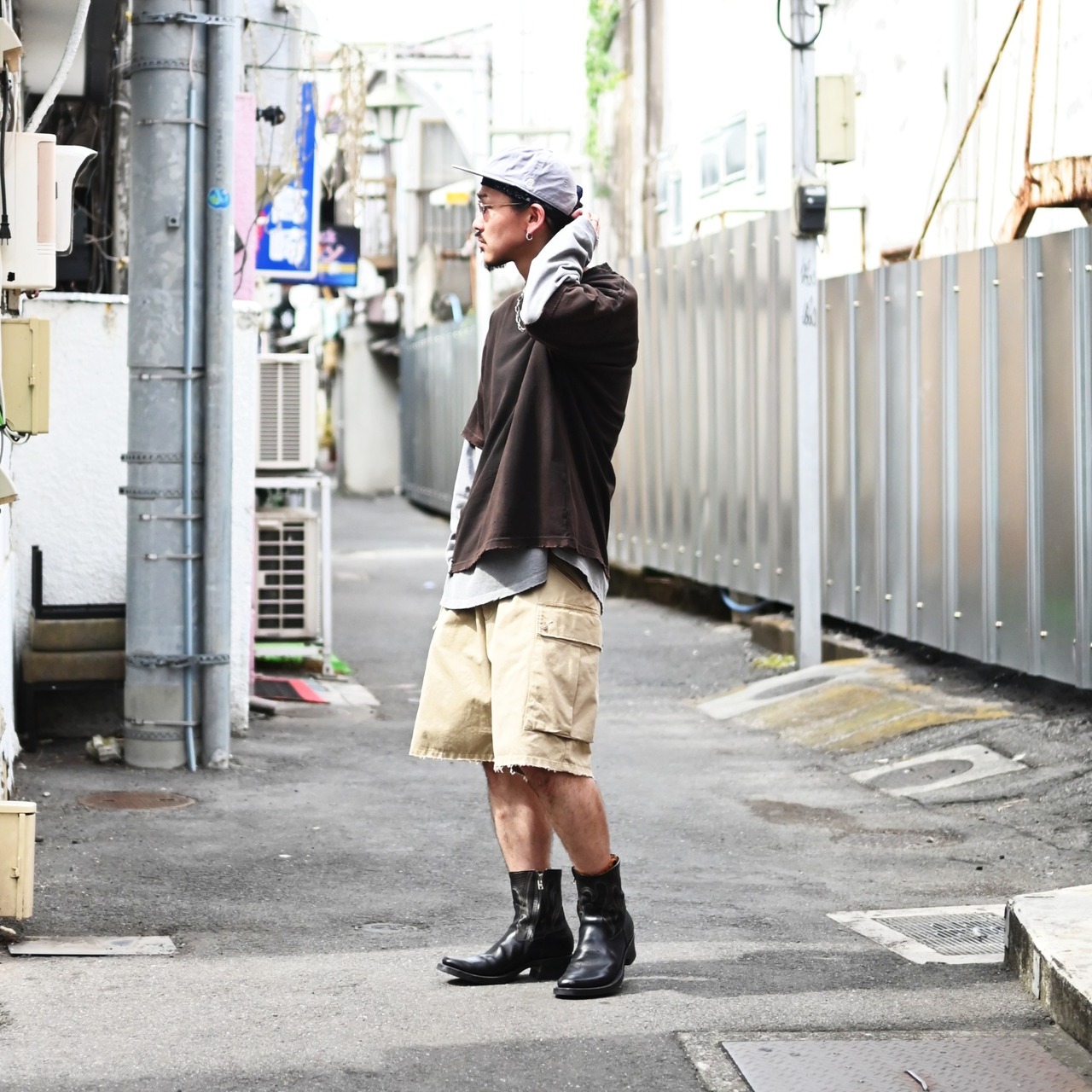 BOWWOW(バウワウ）US ARMY MOUNTAIN TROOPER SHORTS AGED、アナクロTシャツコーディネート