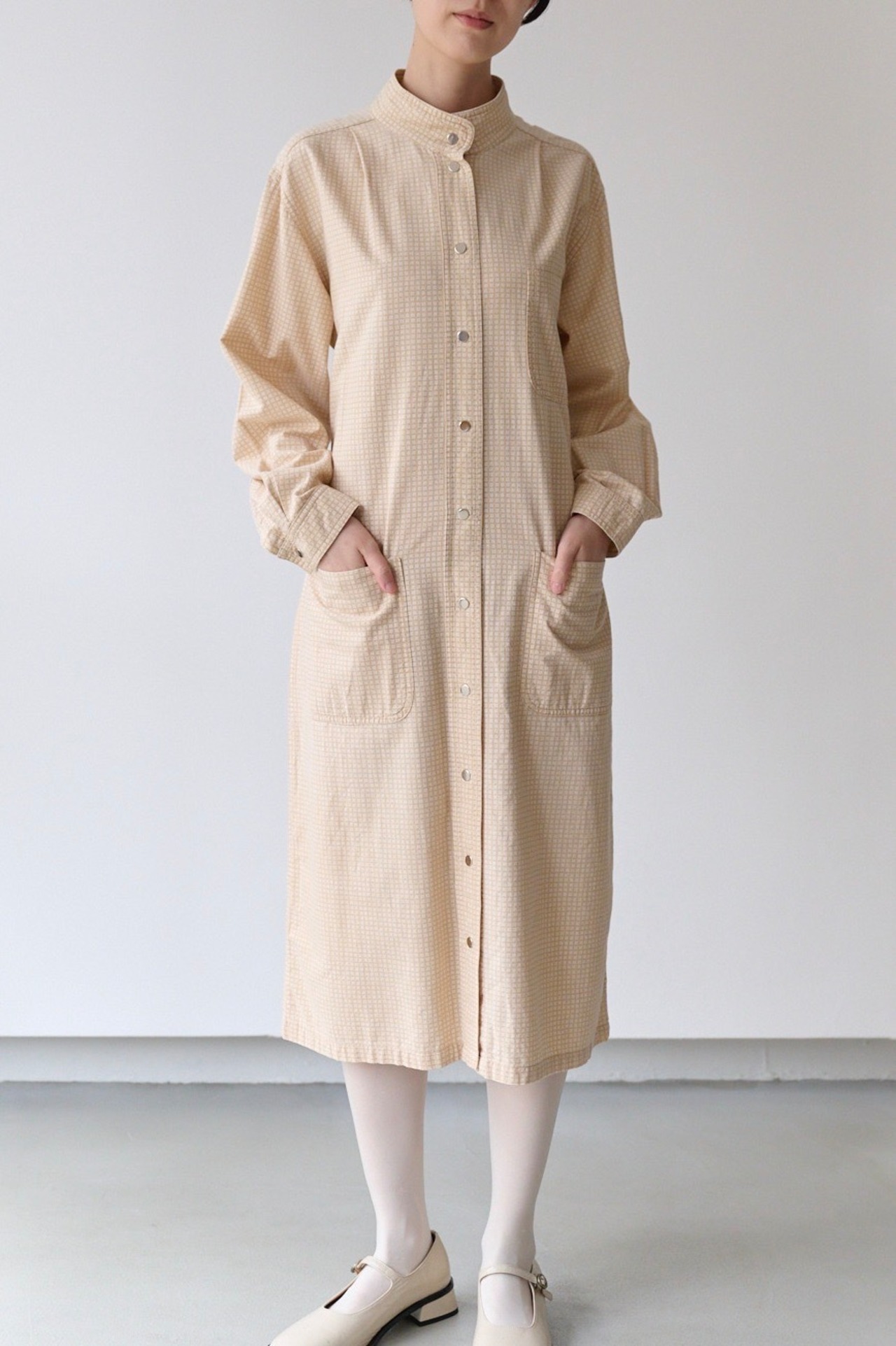 Vuokko geometric mini check belted shirt dress