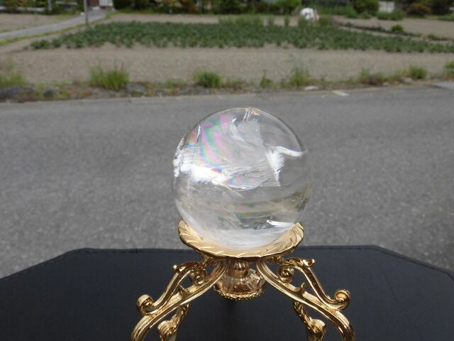 【送料無料】【高品質】69mm ブラジル産天然レインボー水晶玉 no.3