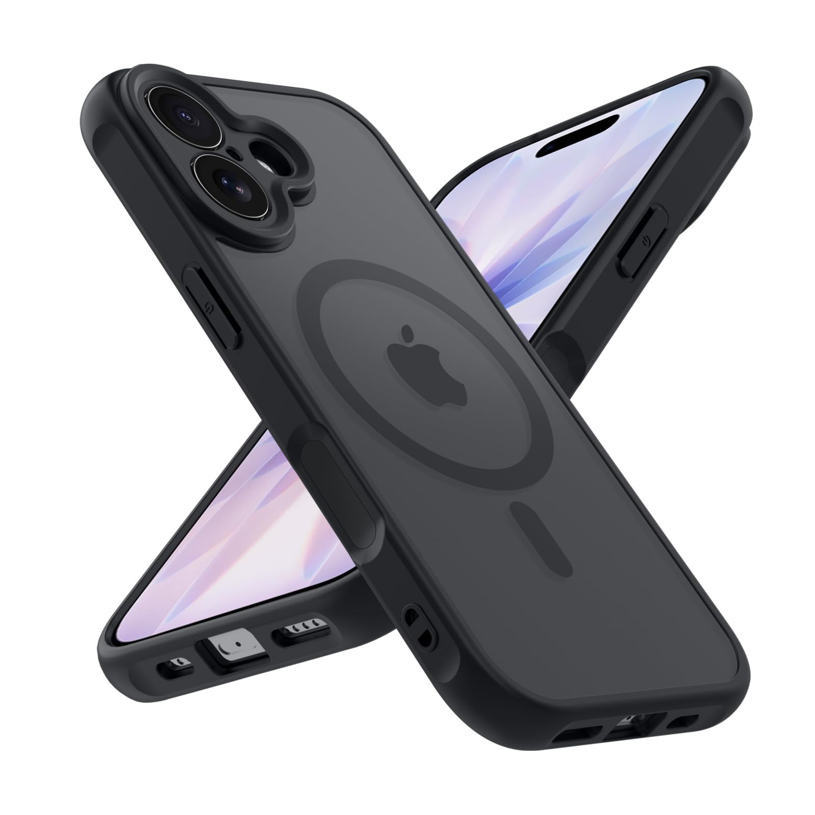 iPhone 17 用 ケース【MagSafe対応・カメラコントロールカバー付き】マット仕上げ 半透明 フロスト 耐衝撃 ワイヤレス充電 ストラップホール付き 6.3 インチ アイフォン 17 用ケース 半透明黒