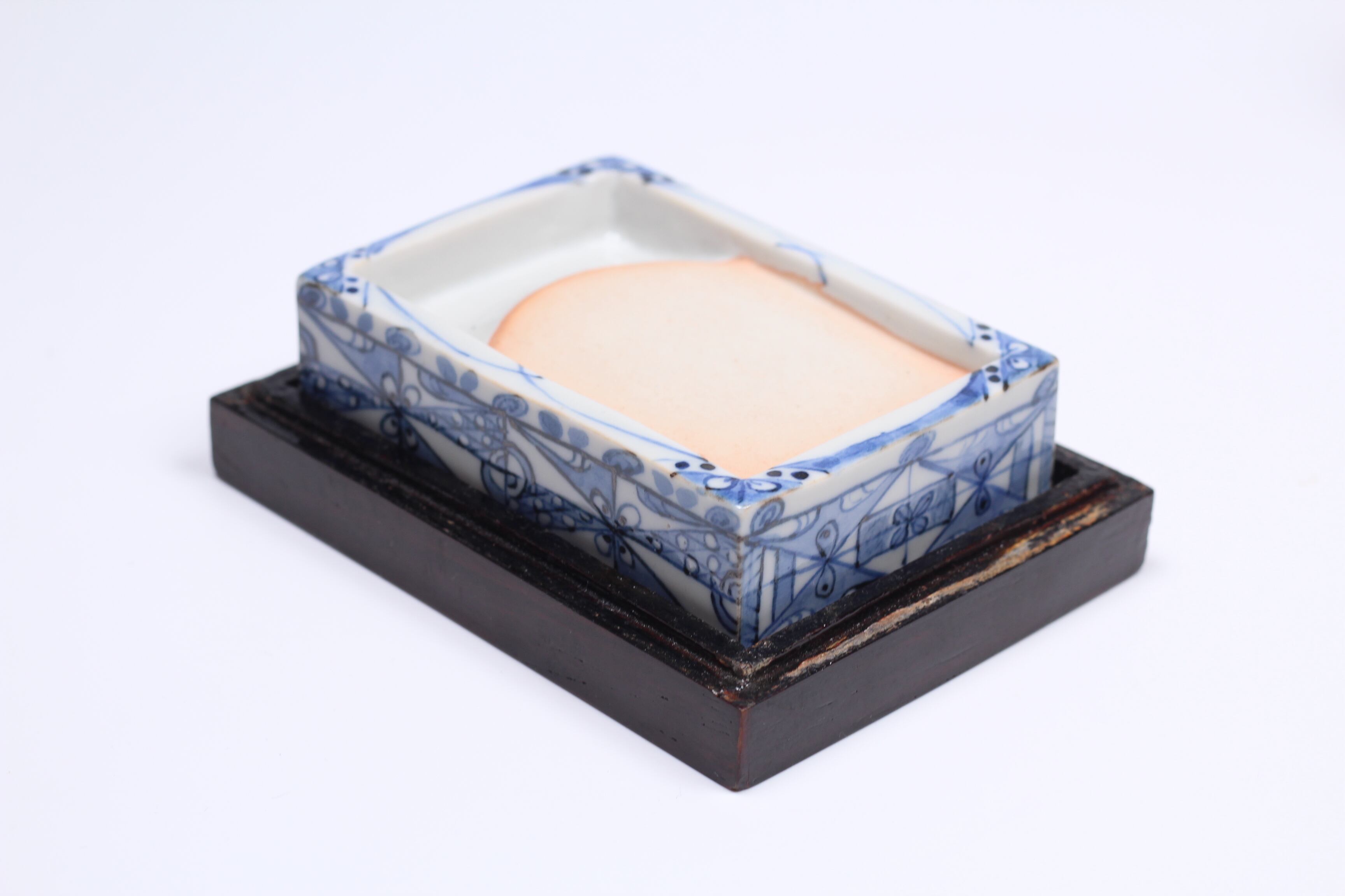 明治〜昭和 陶硯 青花子母硯 硯箱 古伊万里 染付 唐木 | 正一 古美術