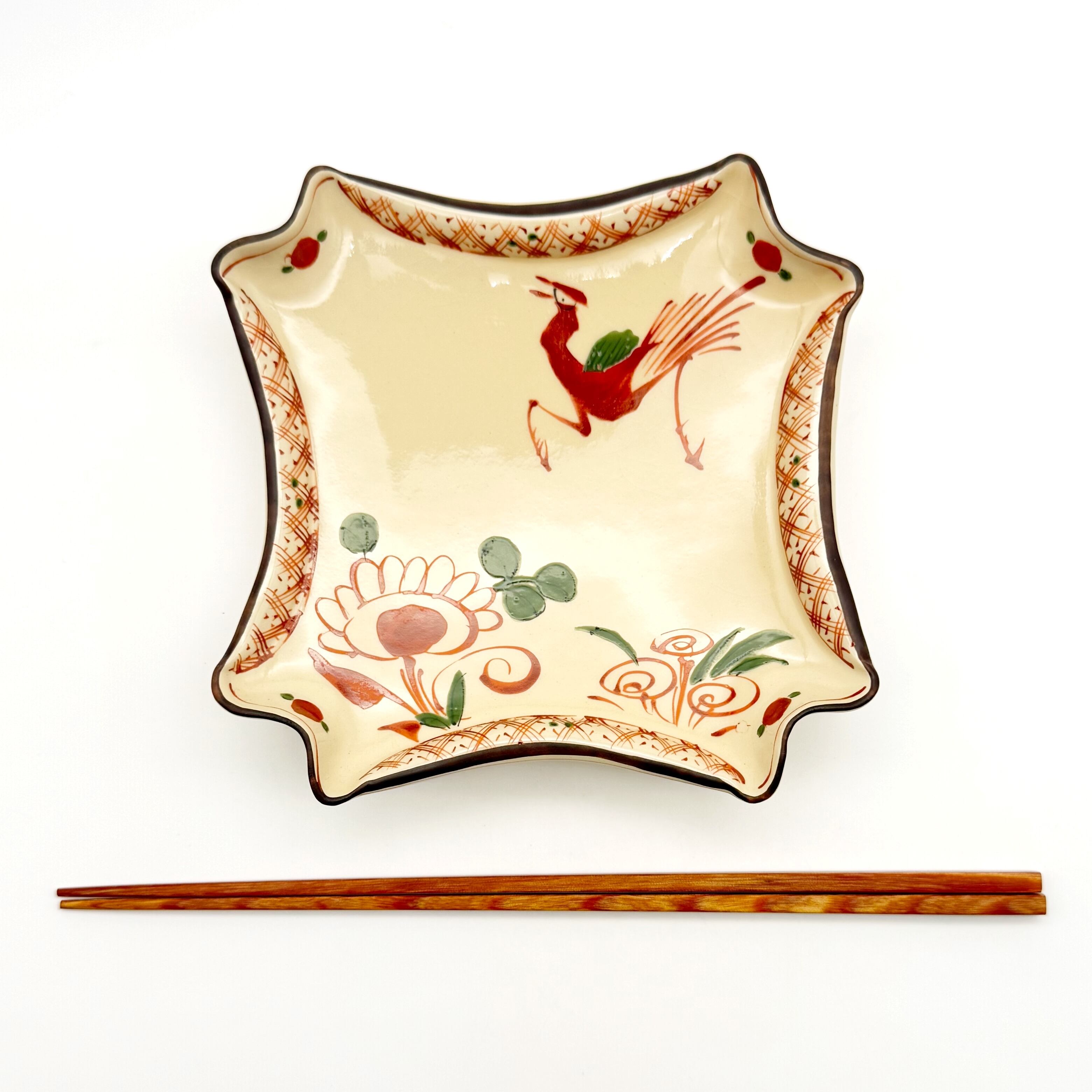 SALE】古赤絵花鳥絵 正角隅切皿 (アウトレット) | 24to3［西富陶磁器