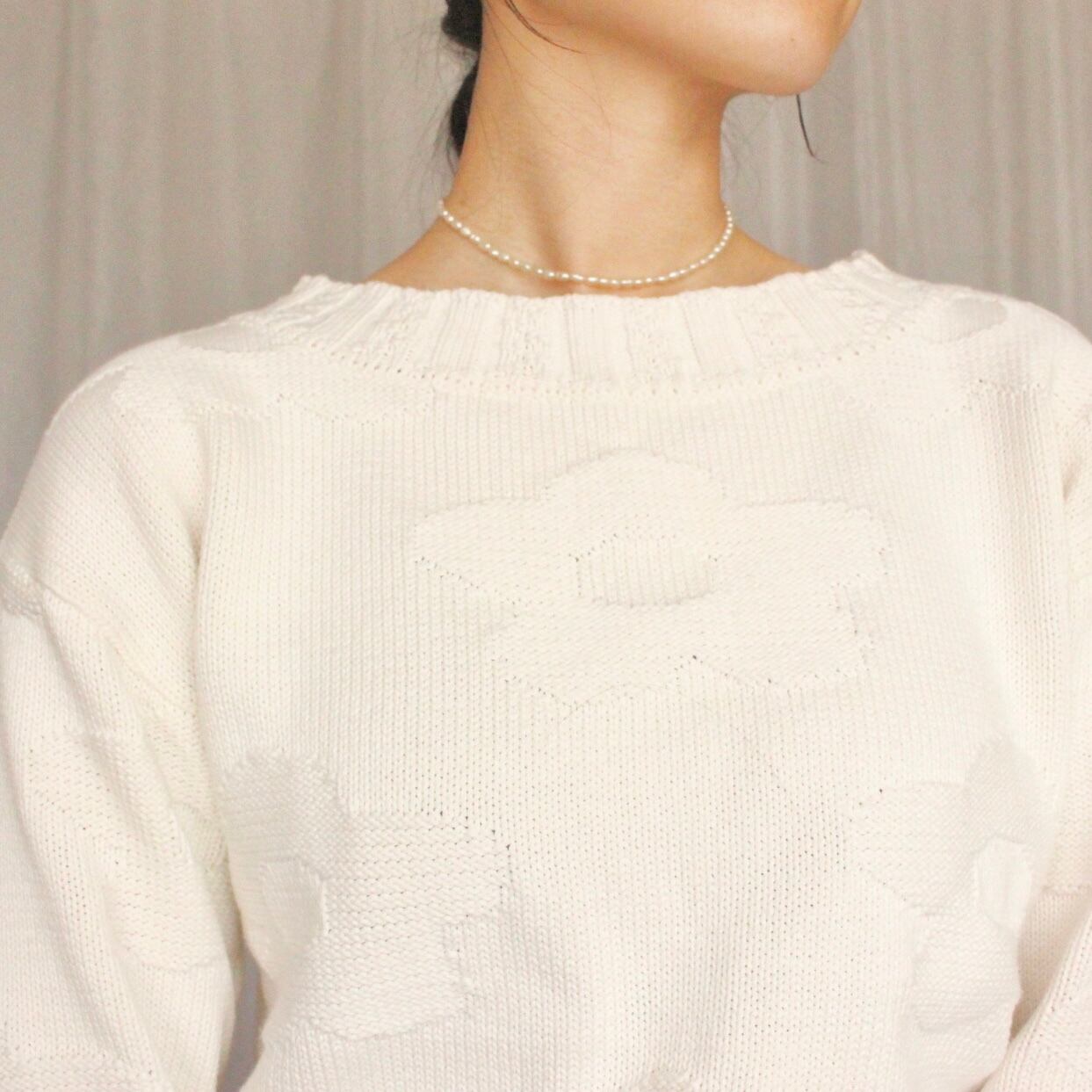 花柄コットンニット ホワイト【779】