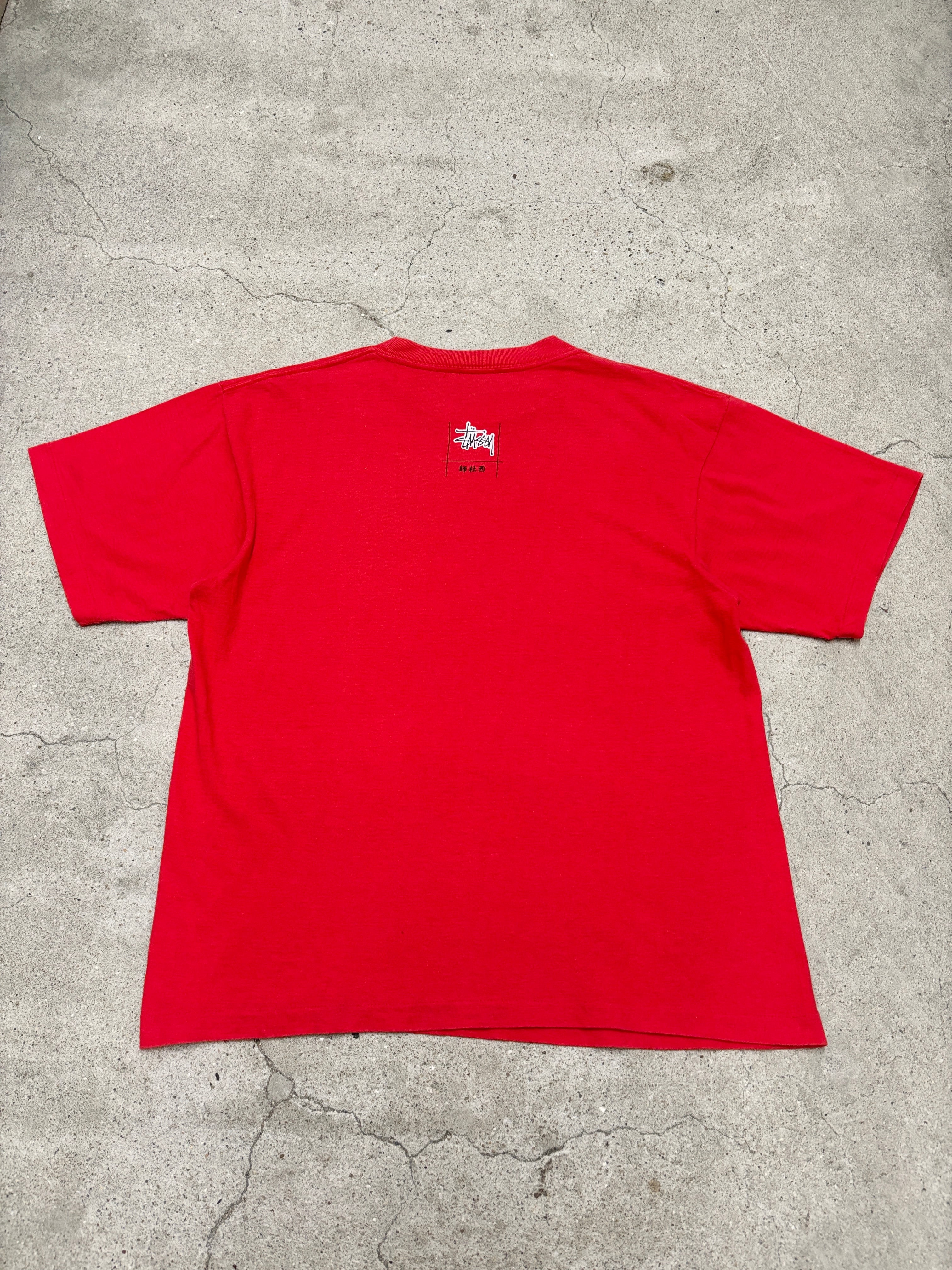 00s OLD STUSSY/師社西 print Tee/USA製/銀タグ/L/ロゴプリントTシャツ