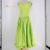 フラダンス 衣装 CC Fashions CCファッション ワンピース ドレス グリーン系 ハワイ製 フリル ティアレ柄 プルメリア柄 ラウアエ柄 かわいい 華やか 鮮やか 明るい 爽やか 黄緑 黄 ハワイアン アロハ フラ ダンス レッスン 練習 イエロー系