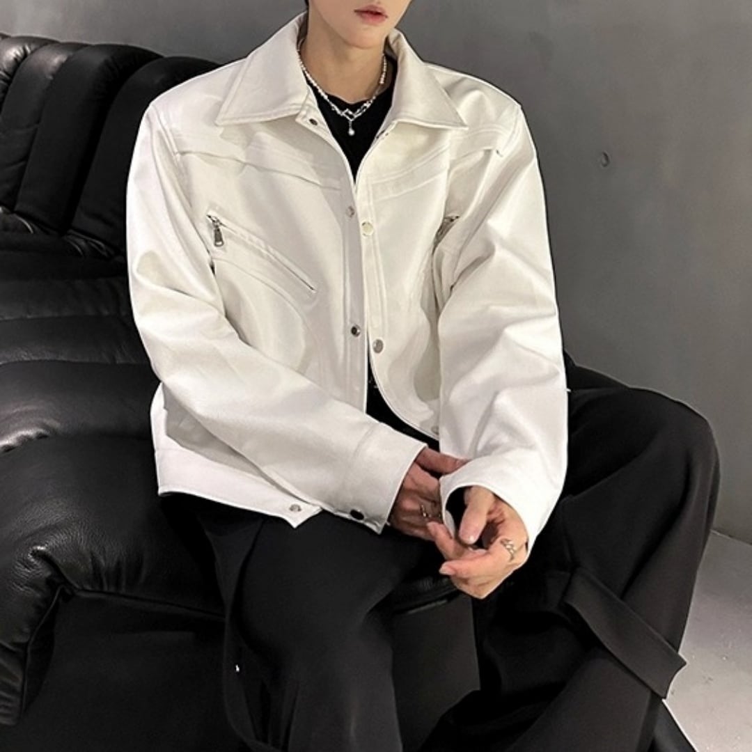 【未使用級】WEARMASTERS ウエスタンジャケット Lレーヨン 白 完売品 ウエスタンディテール PUレザー切替ジャケット 2カラー D12068 | 韓国
