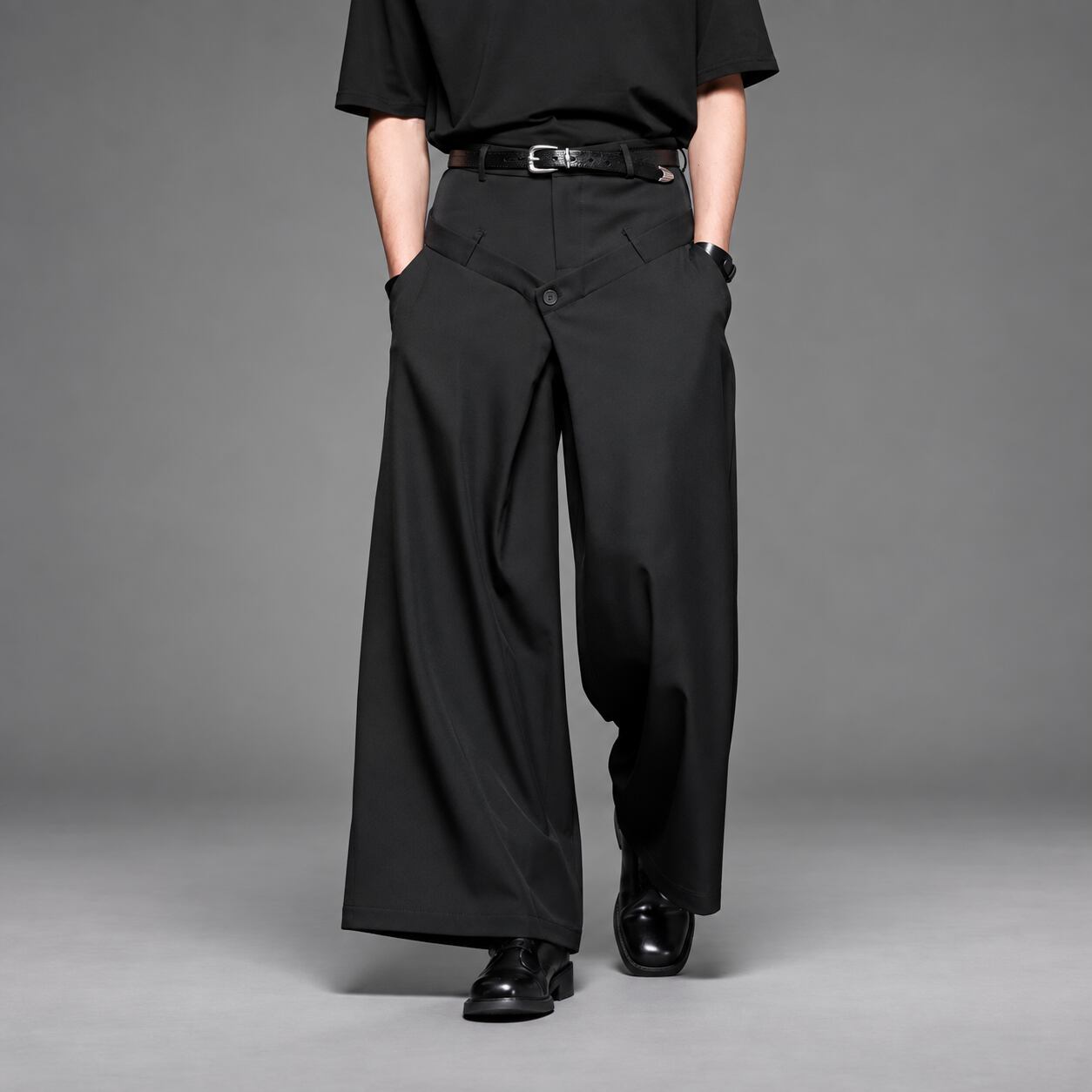 【ORV0049】Faux Two-Piece Tailored Wide-Leg Pants / 2color