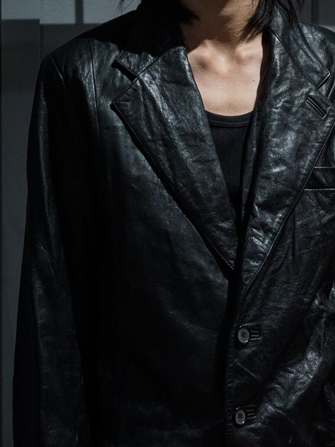 add (C) vintage】Single Breasted Vintage Leather Tailored Jacket 