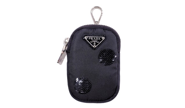 PRADA プラダ ミニポーチ ポルカ ドット スパンコール リナイロン RE-NYLON トライアングルロゴ 水玉 ブラック