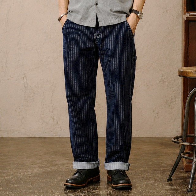 Pinstripe wide leg denim pants 00150