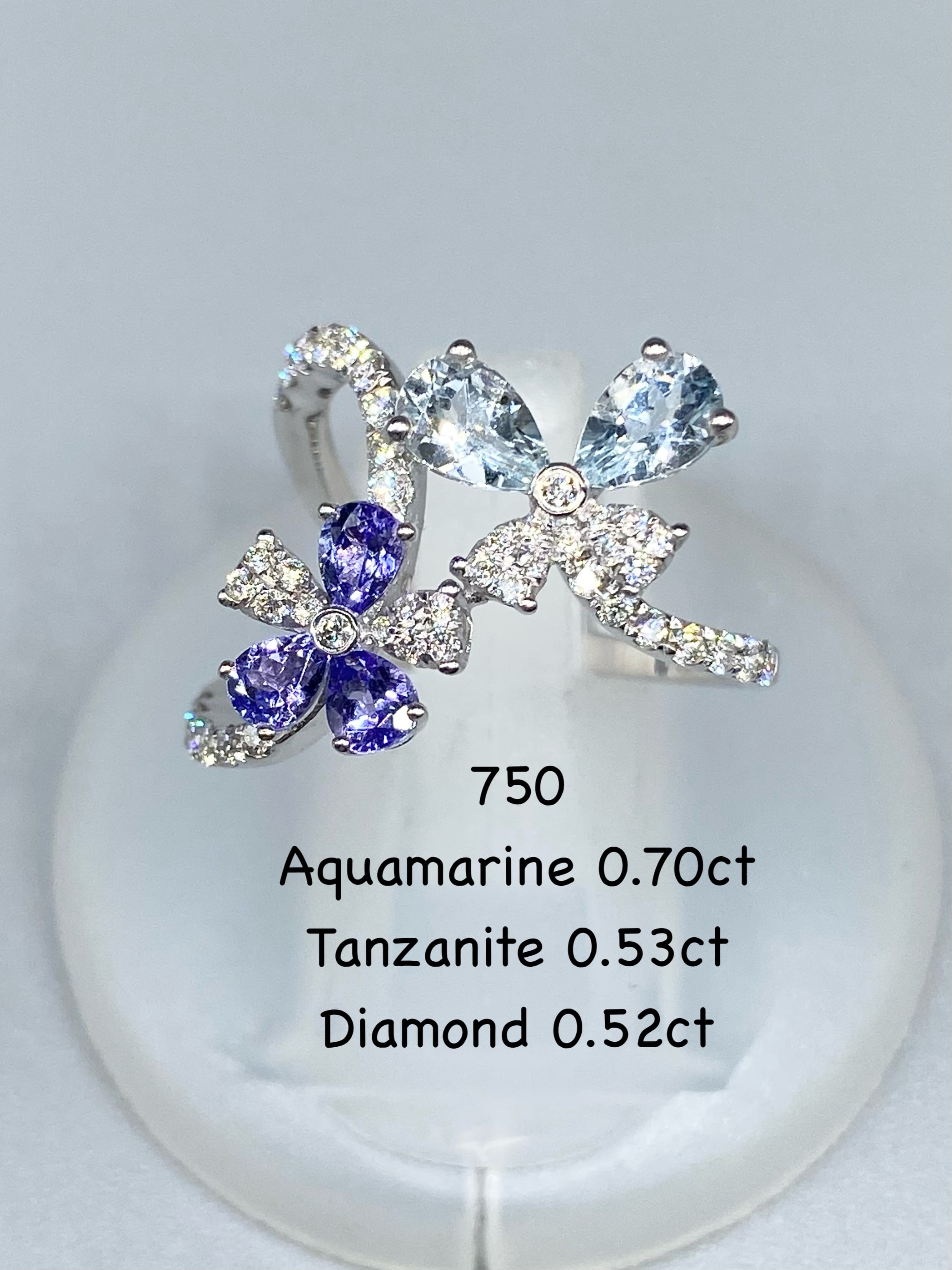 アクアマリン 計0.70ct / タンザナイト 計0.53ct / ダイヤモンド 計0.52ct 750 リング 13号【リフレッシュメント(新品仕上げ・補修・洗浄等済)】【3日以内返品可(※カード/キャリア決済の場合)】【動画リンク Twitter/Xあり】