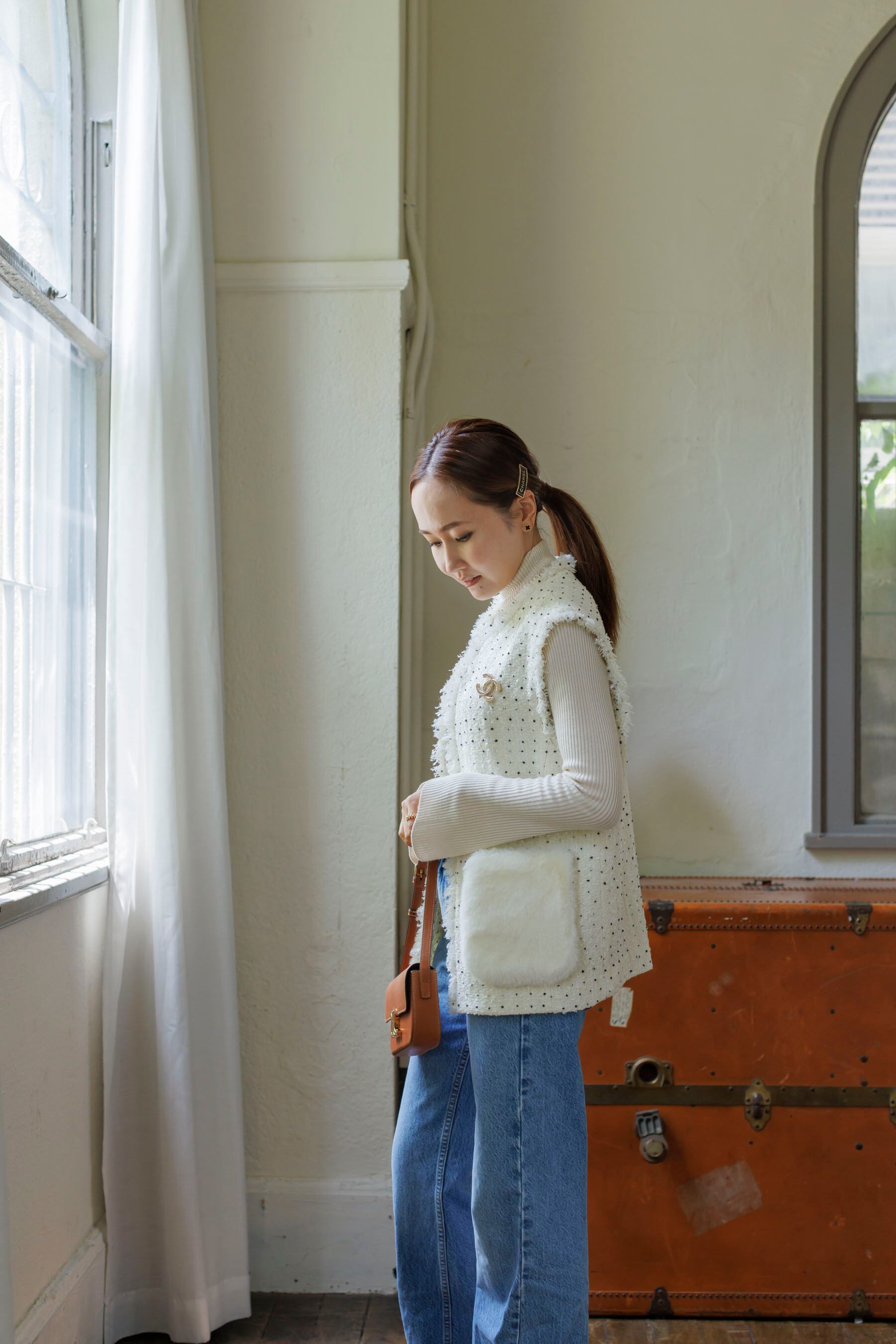 再販】11/10(fri)21:00- Dot tweed fur gilet | Bluelea