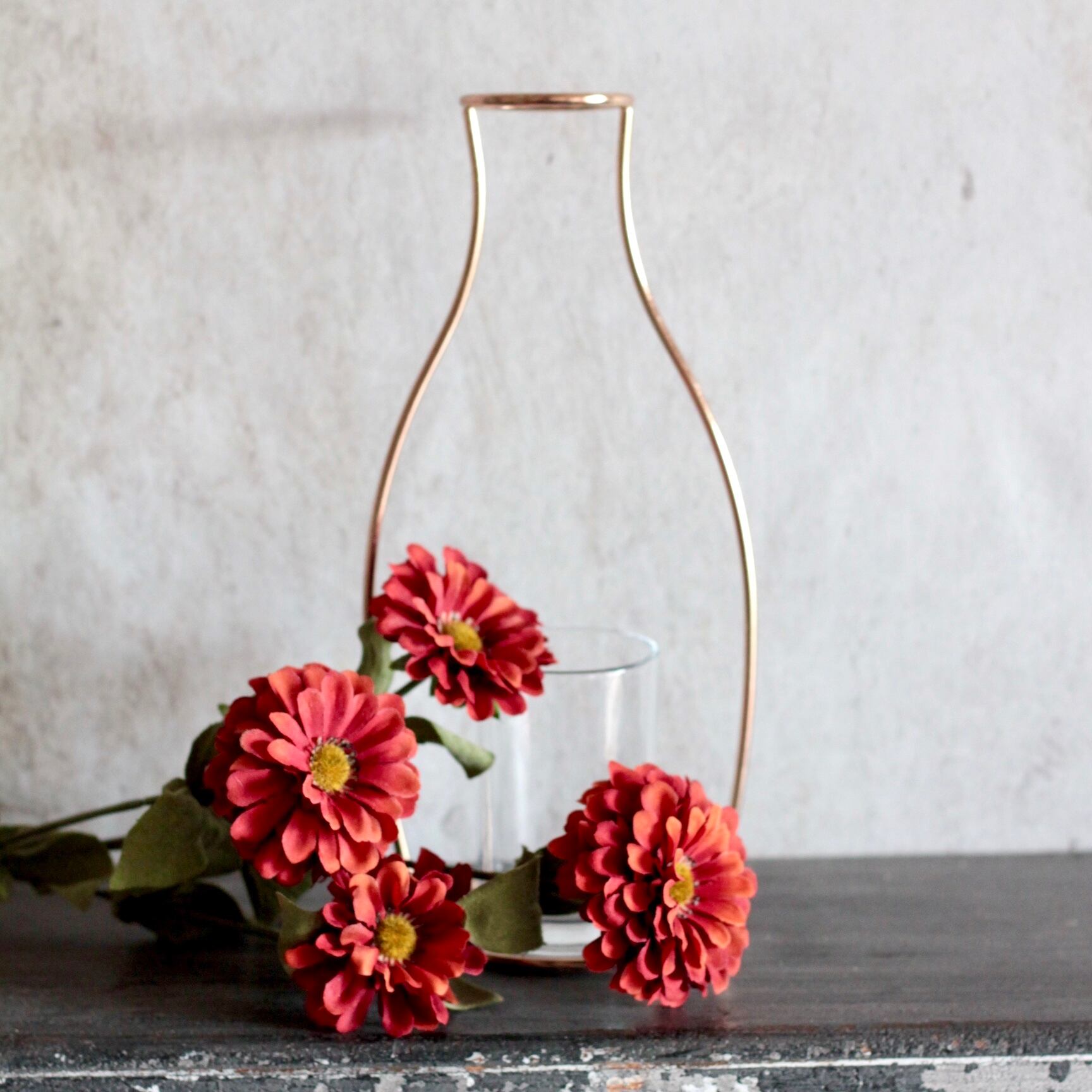 発生代引き不可 造花アネモネホワイト付き男前ゴールドワイヤーのフラワーベース 2年間保証 家具 生活雑貨 花瓶 一輪挿し Ozvs Me