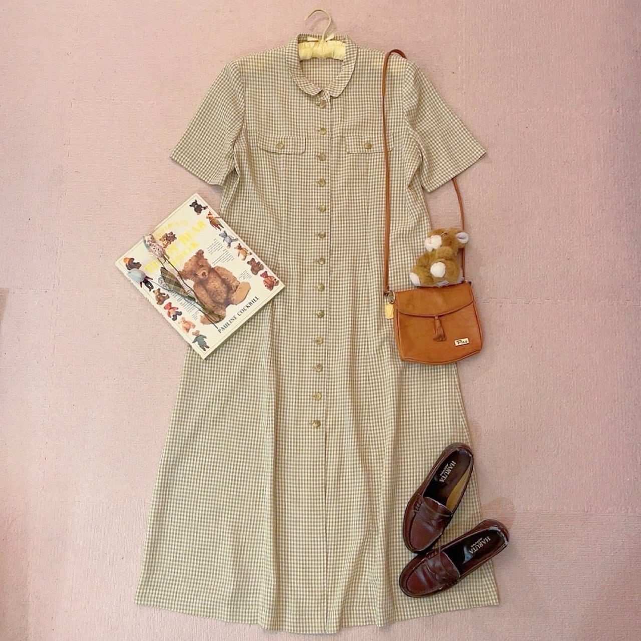 green gingham check one-piece