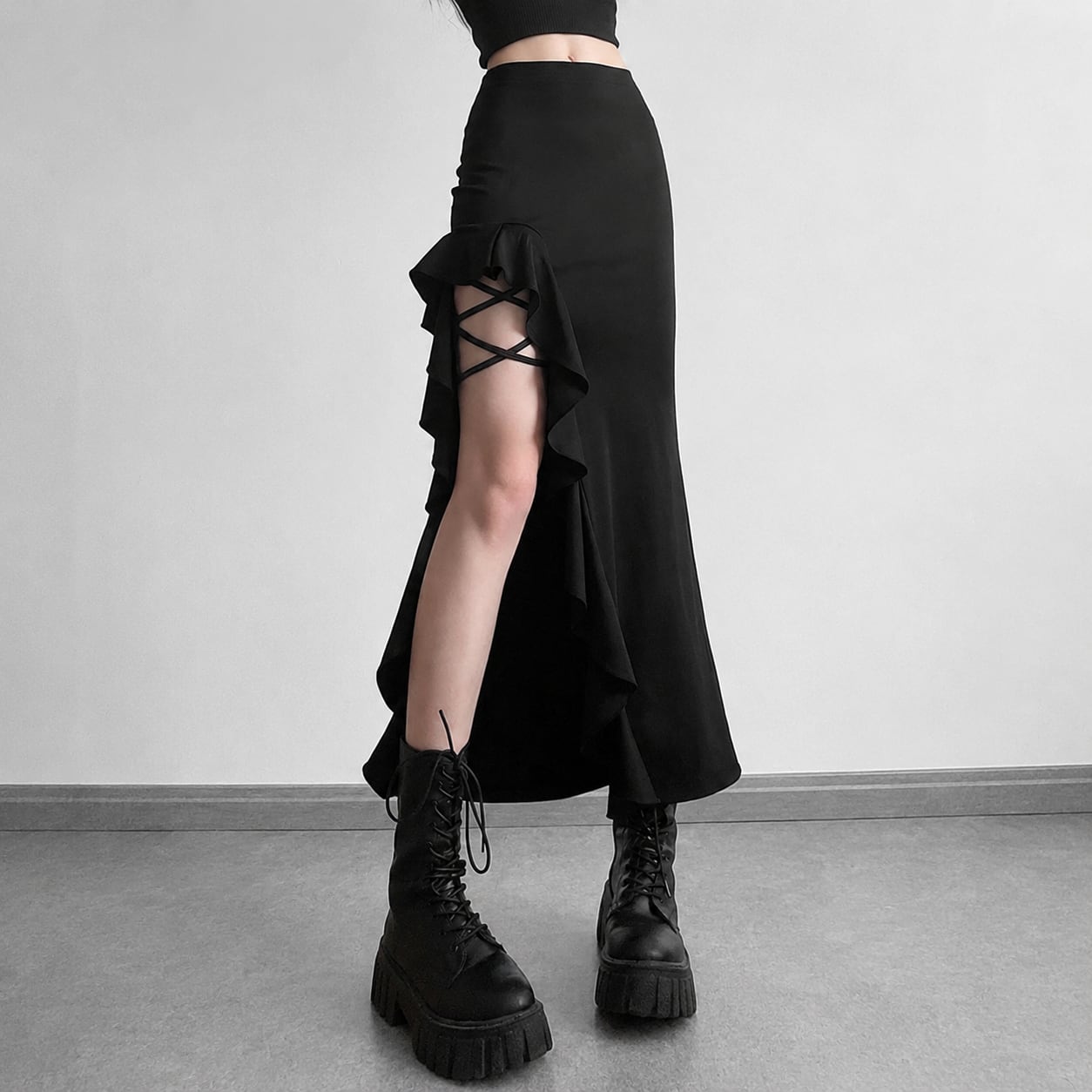 long side slit skirt / l0676