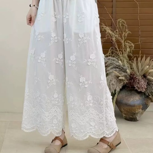 3色/フラワー立体刺繍レース切替パンツ ・11937